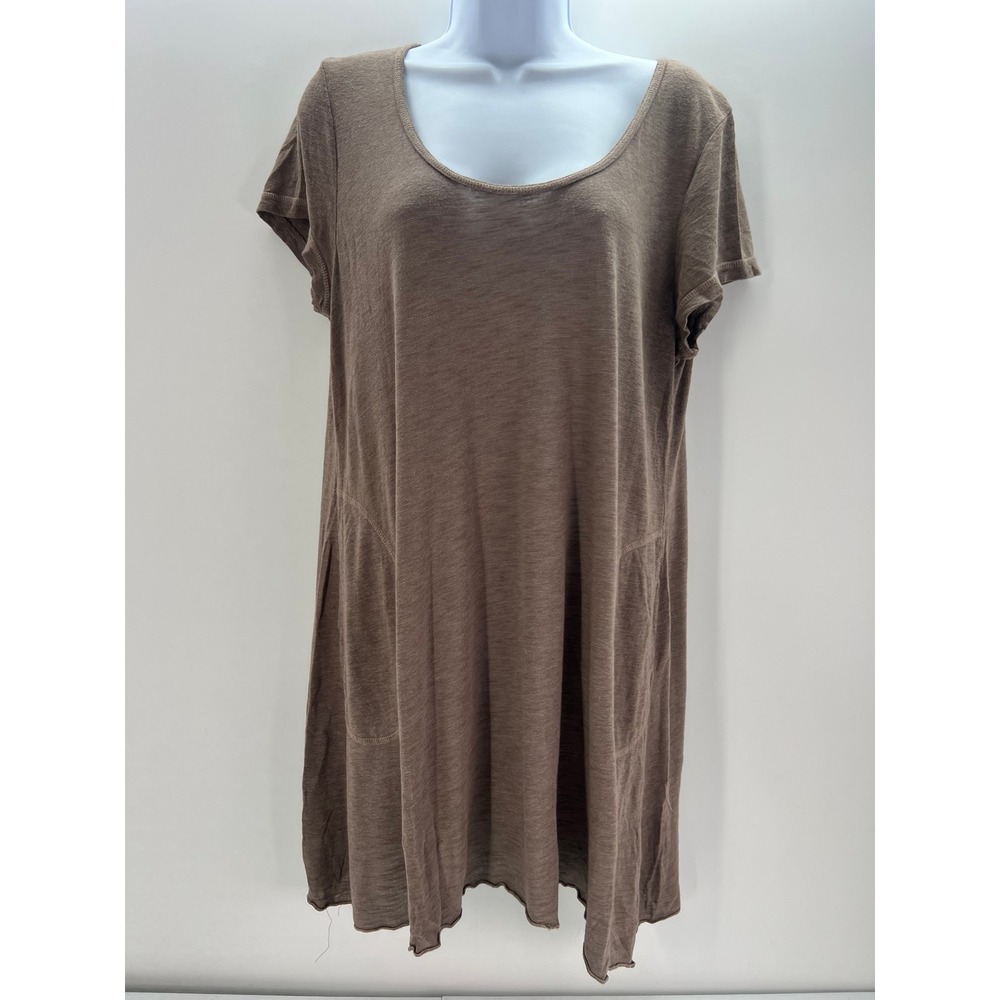 Allen Allen Women XL Brown Slub Knit Short Sleeve Pocket T-Shirt Tunic‎ Dress